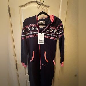 Onepiece Dark Blue and Pink Patterned Jumpsuit
